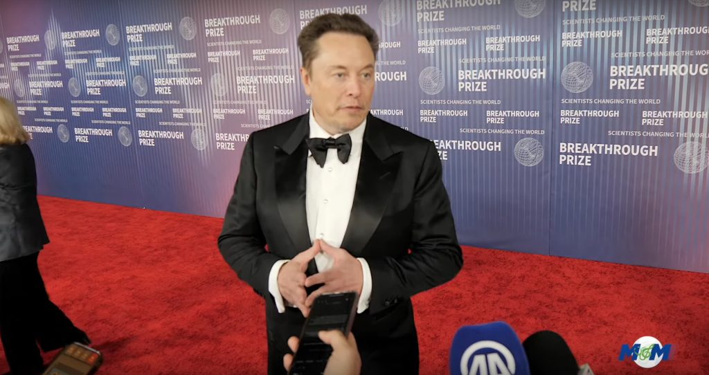 Elon Musk discusses AI at the 10th annual Breakthrough Prize event.