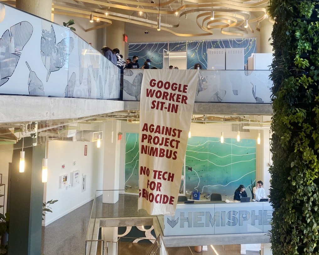 Google workers are staging a sit-in to protest the company's work with Israel.